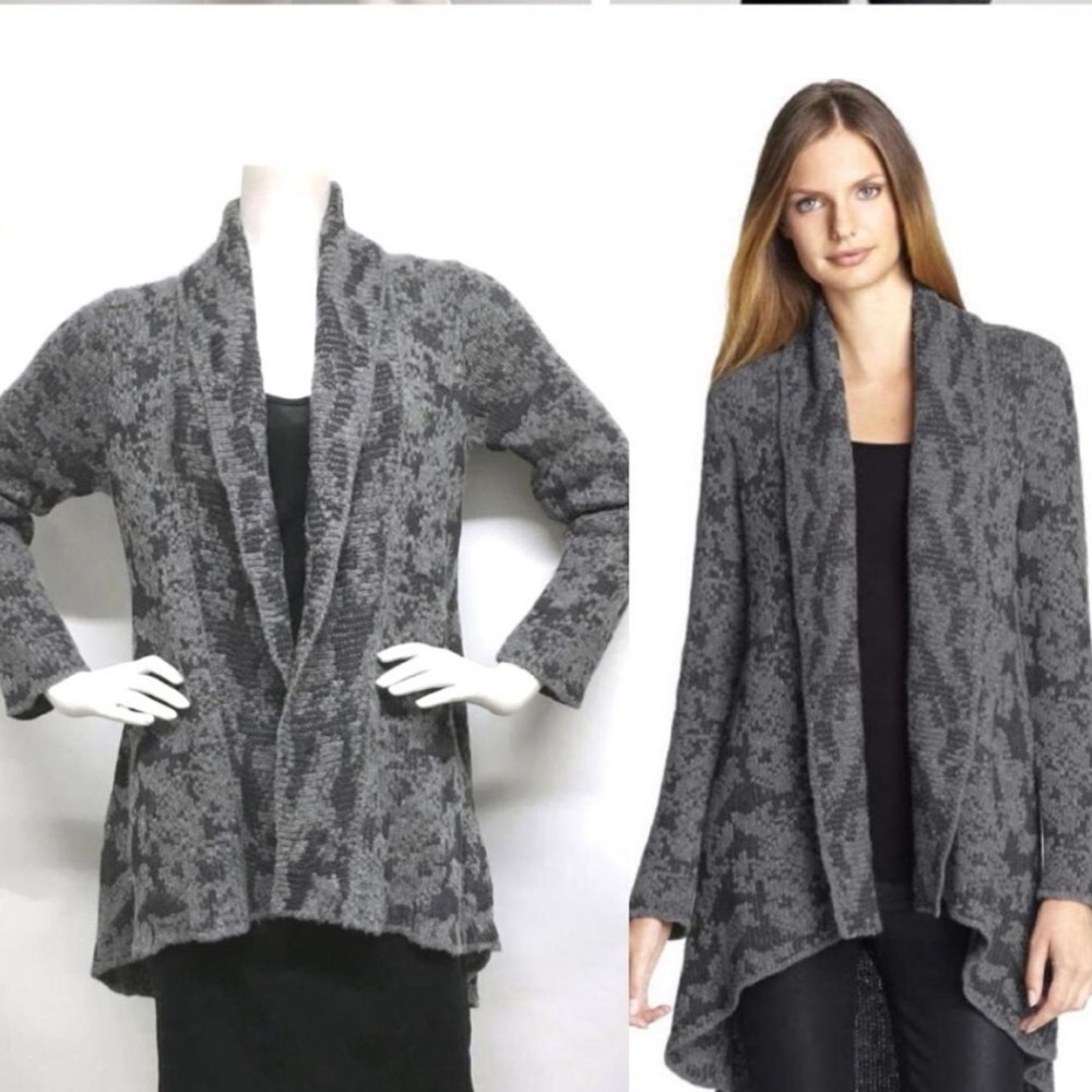 EILEEN FISHER Gray Open Cardigan Wool Linen Camel Blend Size Small